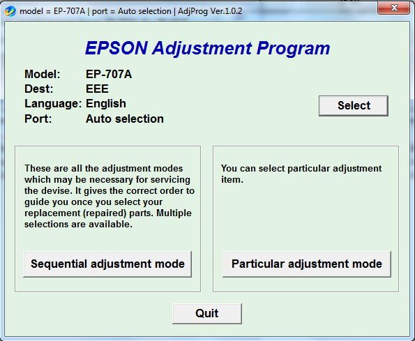 Adjustment program Epson EP-707A